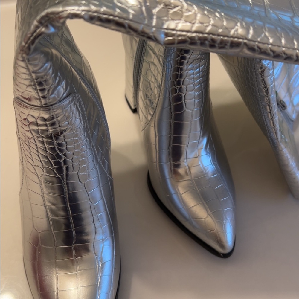 Silver Croc-Embossed Boots
